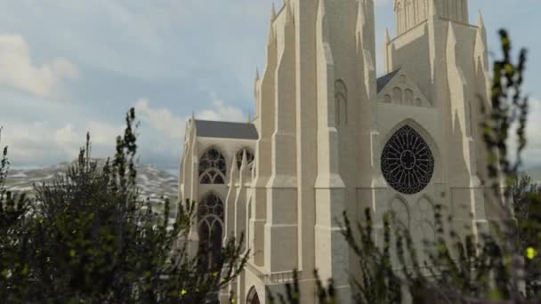 Animation Une Cathédrale Gothique Avec Des Arbres — Video