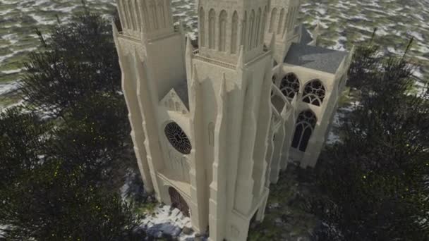 Animering Gotisk Katedral Med Kameran Roterande Runt — Stockvideo