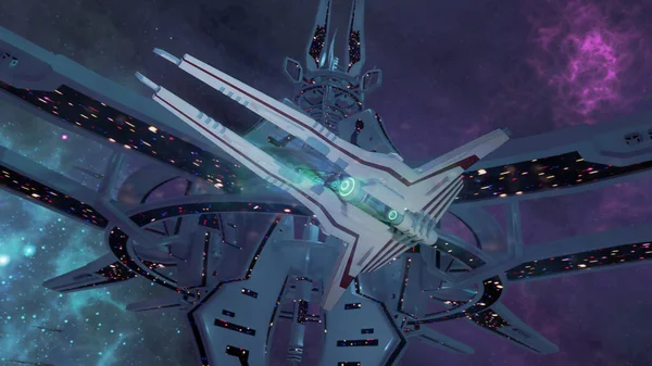 Візуалізація Космічного Корабля Космічною Станцією Яскравими Кольорами — стокове фото