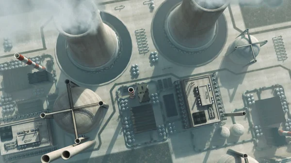 Rendering Aerial Nuclear Power Plant Stock Picture