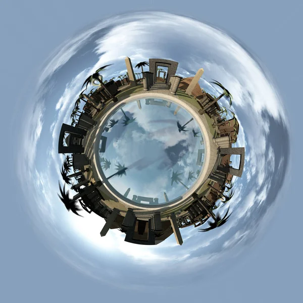 Rendering Little Planet Based Ancient Egypt Concept Stock Picture