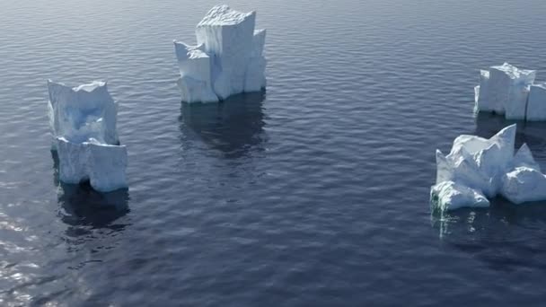 Animação Montanhas Gelo Flutuando Oceano — Vídeo de Stock
