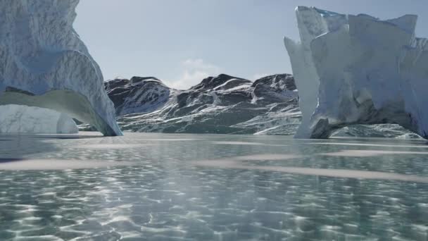 Animación Del Paisaje Antártico Con Hielo Agrietado Montañas — Vídeos de Stock