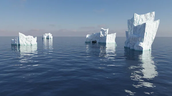 Okyanusta Yüzen Buz Dağlarının Boyutlu Yansıması — Stok fotoğraf