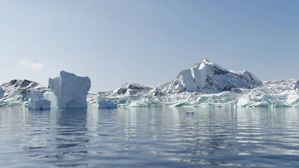 Yüzen Buz Dağları Dağ Silsilesiyle Boyutlu Antarktika Manzarası — Stok fotoğraf