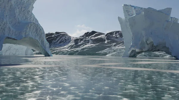 Απόδοση Του Αρκτικού Τοπίου Ραγισμένο Πάγο Και Βουνά — Φωτογραφία Αρχείου