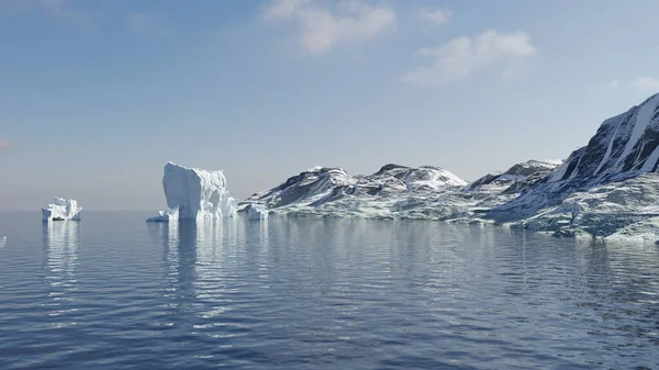 Rendu Paysage Antarctique Avec Briques Glace Flottantes Chaîne Montagnes Photos De Stock Libres De Droits