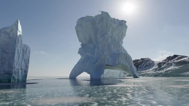 砕けた氷と山のパンニングと南極の風景の3Dアニメーション — ストック動画