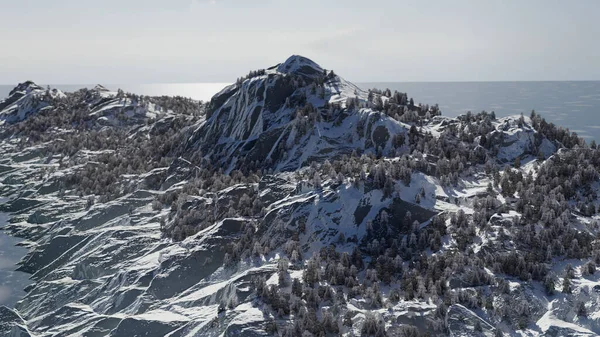 Renderização Uma Paisagem Com Montanhas Neve — Fotografia de Stock
