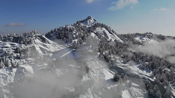 Απόδοση Τοπίου Χιονισμένα Βουνά Και Σύννεφα — Φωτογραφία Αρχείου