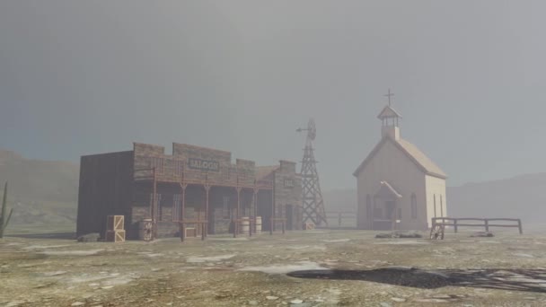 Анимация Старой Западной Водонапорной Башни Заброшенной Деревне — стоковое видео