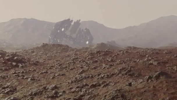 Анимация Разбившегося Инопланетного Космического Корабля Поверхности Марса — стоковое видео