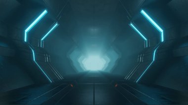 Bir mavi bilim kurgu tünelinin 3 boyutlu canlandırması