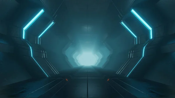 Weergave Van Een Blue Science Fiction Tunnel Stockfoto