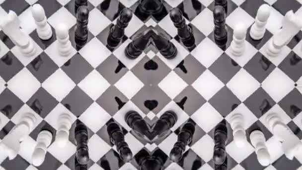 Chess Board Spinning Made Abstract Mirrored Pattern — Stock Video