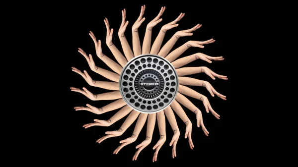 Ausgeschnittene Arme Ein Hypnotisches Kreisförmiges Muster Mit Audio Lautsprecherpumpen Der — Stockfoto