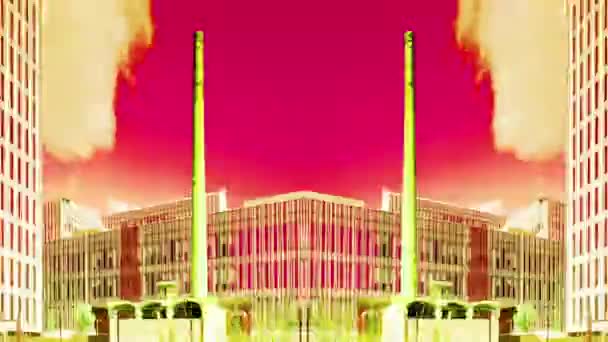 Временная Схема Нового Офисного Здания Барселоне Сохраняющего Старый Промышленный Дымоход — стоковое видео