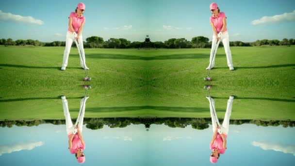 Une Personne Frappant Une Balle Golf Transformée Motif Abstrait Miroir — Video