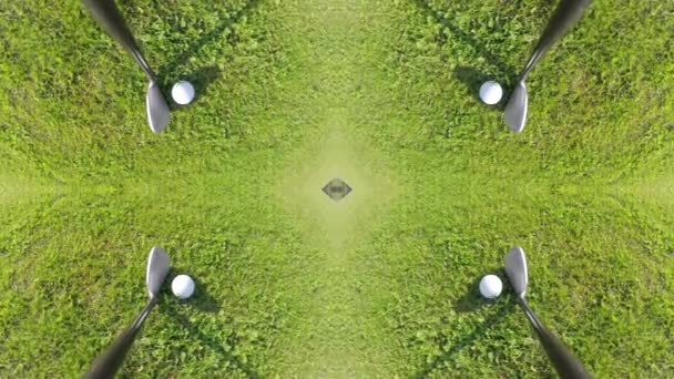 Человек Ударяющий Мячом Гольфа Превращенный Абстрактный Зеркальный Узор — стоковое видео