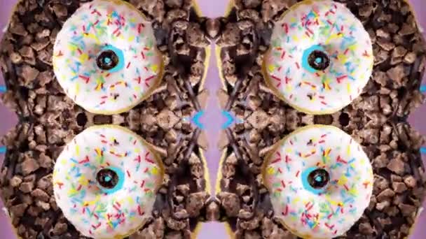 Donuts Girando Gimiendo Haciendo Efecto Estilo Túnel — Vídeos de Stock