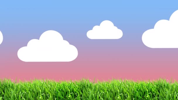 Geanimeerde Wolken Bewegen Zich Door Een Hemel Met Gras — Stockvideo