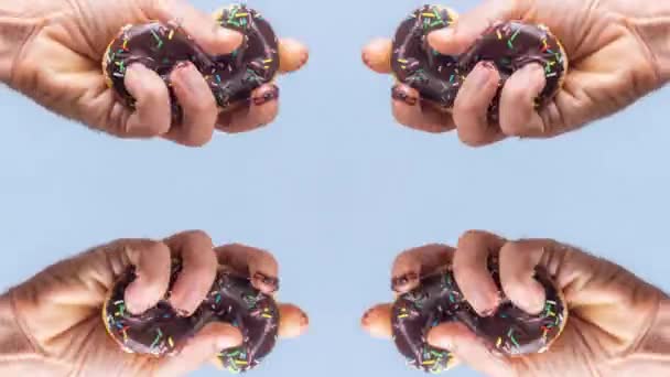 Рука Збиває Пончик Повільному Русі — стокове відео