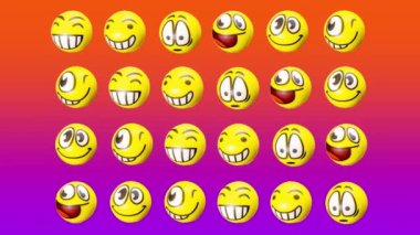 A collection of soft ball with emoji faces turning 