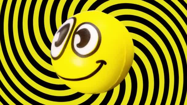 Soft Ball Smiley Emoji Face Turning Hypnotic Spiral Background — Video Stock