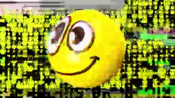 Soft Ball Smiley Emoji Face Turning Glitching Background — Video Stock