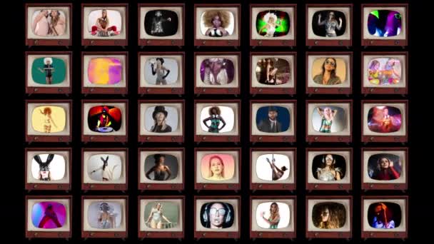 Collection Disco Fashion Stylish Party People Television Screens — Vídeos de Stock