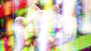 Lucky beckoning manejo neto cat with overlayed cyberpunk neon graphics