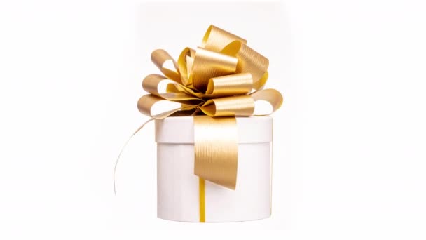 Gift Box Gold Bow Spinning White — Stok video
