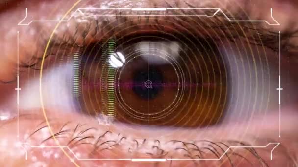 Close Shot Eye Retina Scan Data Information Overlayed — Stock Video