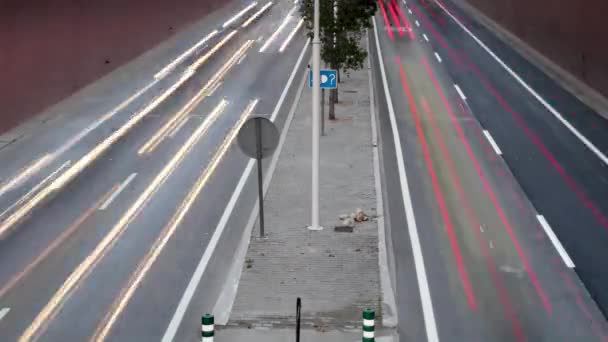 Timelapse View Busy Underpass Barcelona Night Rush Vehicle Lights — Αρχείο Βίντεο