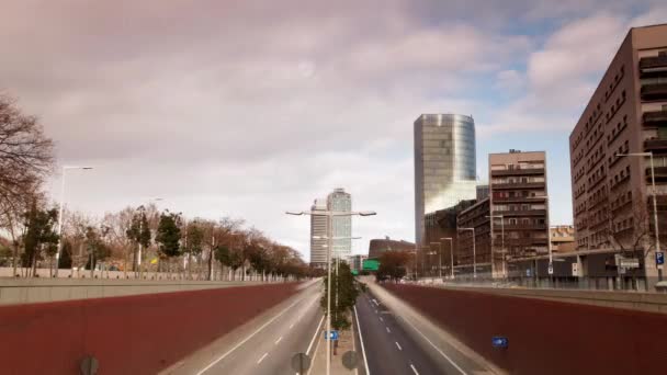 Timelapse View Busy Underpass Barcelona Early Evening Rush Vehicle Lights — Stockvideo