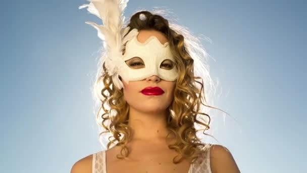Beautiful Woman Wearing Masquerade Mask Dancing — Stock video