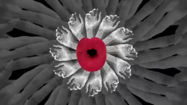Вирізати Жіночі Руки Зроблені Гіпнотичний Круглий Візерунок Червоними Губами Посередині — стокове відео