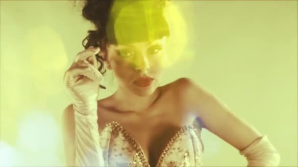 Beautiful Burlesque Woman Dancing Wearing Corset — Stockvideo