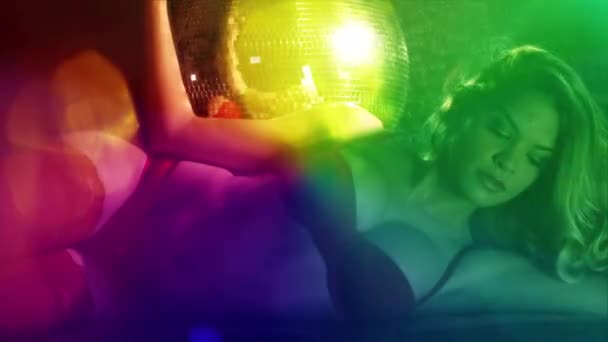 Female Red Lingerie Posing Boudoir Disco Setting — Stok video