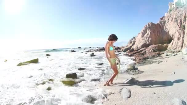 Beautiful Woman Bikini Dancing Posing Beach — Stok video