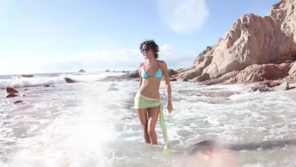 Beautiful Woman Bikini Dancing Posing Beach — 비디오