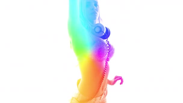 Beautiful Female Dancing Overlayed Rainbow Colours — Stock video