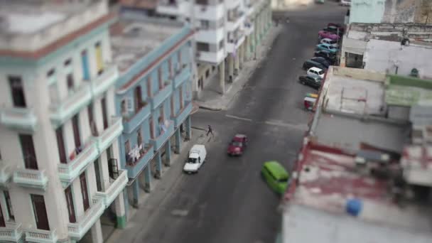Tilt Shift Timelapse Neerkijken Straat Havana Cuba — Stockvideo