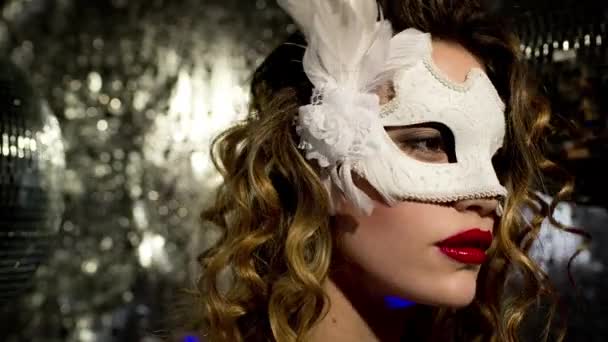 Beautiful Woman Wearing Masquerade Mask Dancing — 图库视频影像