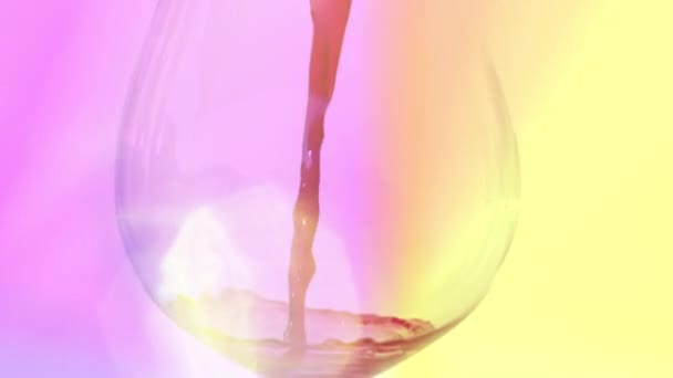 Pouring Red Wine Glass Colourful Overlayed Lights — Vídeo de Stock