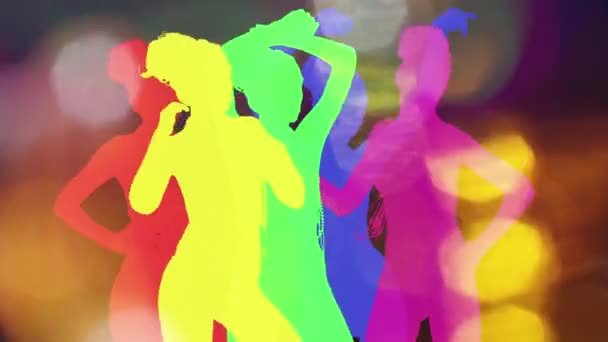 Brightly Coloured Shadow Silhouette Dancers — Stockvideo