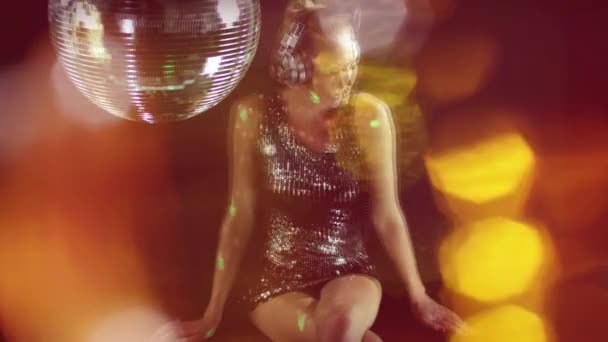 Beautiful Burlesque Woman Dancing Covered Disco Lights — Video Stock