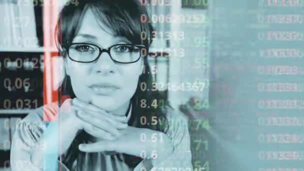 Close Female Business Woman Technology Code Overlayed — Vídeo de Stock