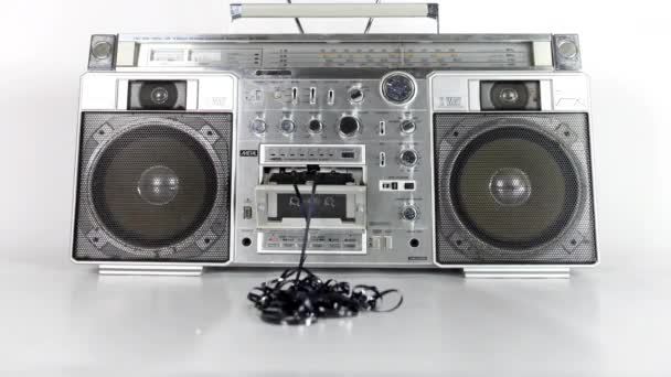 Retro Ghettoblaster Cassette Tape Spilling Out Floor — Stock videók
