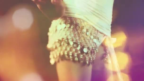 Dancer Sparkling Skirt Overlayed Disco Lights — Stock video